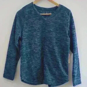 ST. JOHN'S BAY | Women's Blue Textured Pattern Fleece V-Neck Sweater